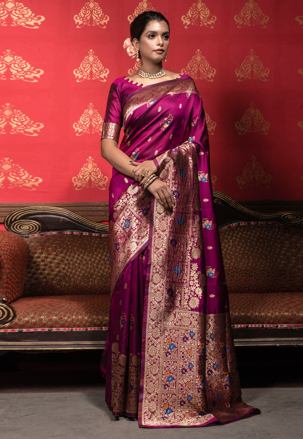 Purple Banarasi Silk Saree With Blouse 270506