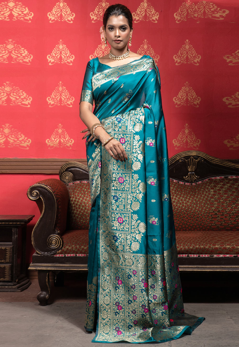 Teal Banarasi Silk Saree 270507