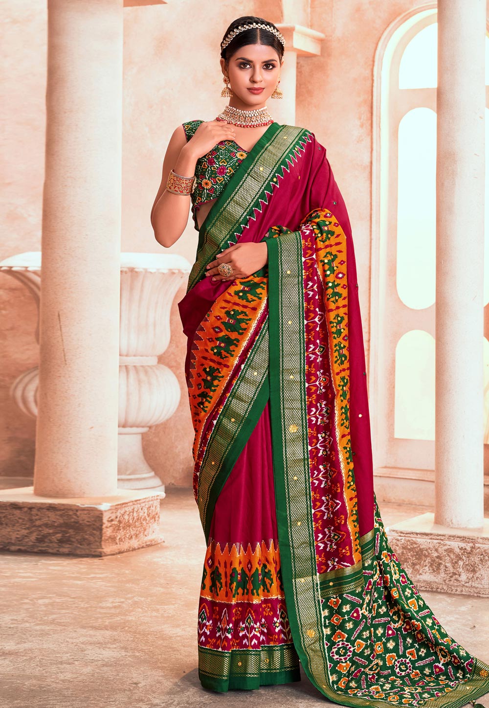 Magenta Cotton Silk Saree With Blouse 270515