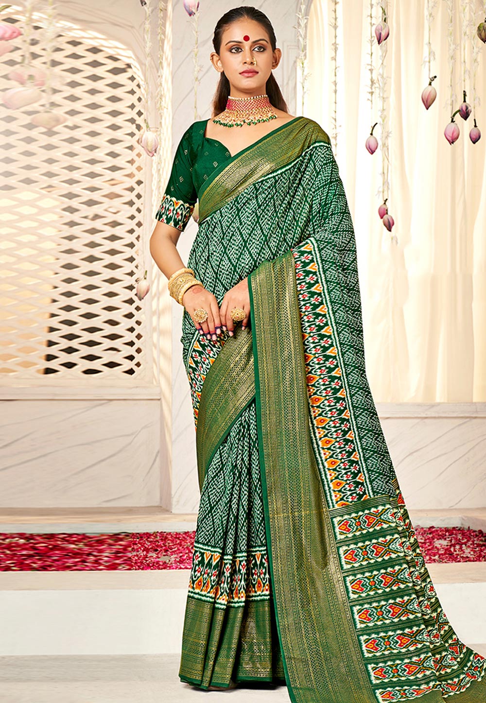 Green Cotton Silk Saree With Blouse 270519