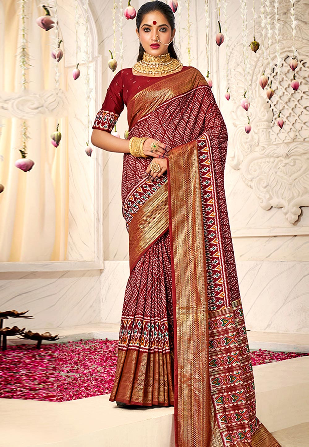 Maroon Cotton Silk Saree With Blouse 270522