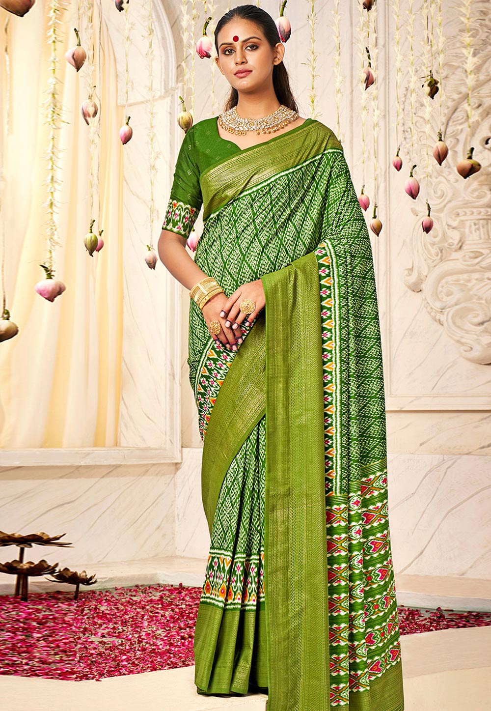 Green Cotton Silk Saree With Blouse 270523
