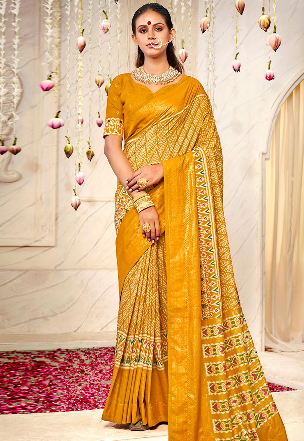 Mustard Cotton Silk Saree With Blouse 270527