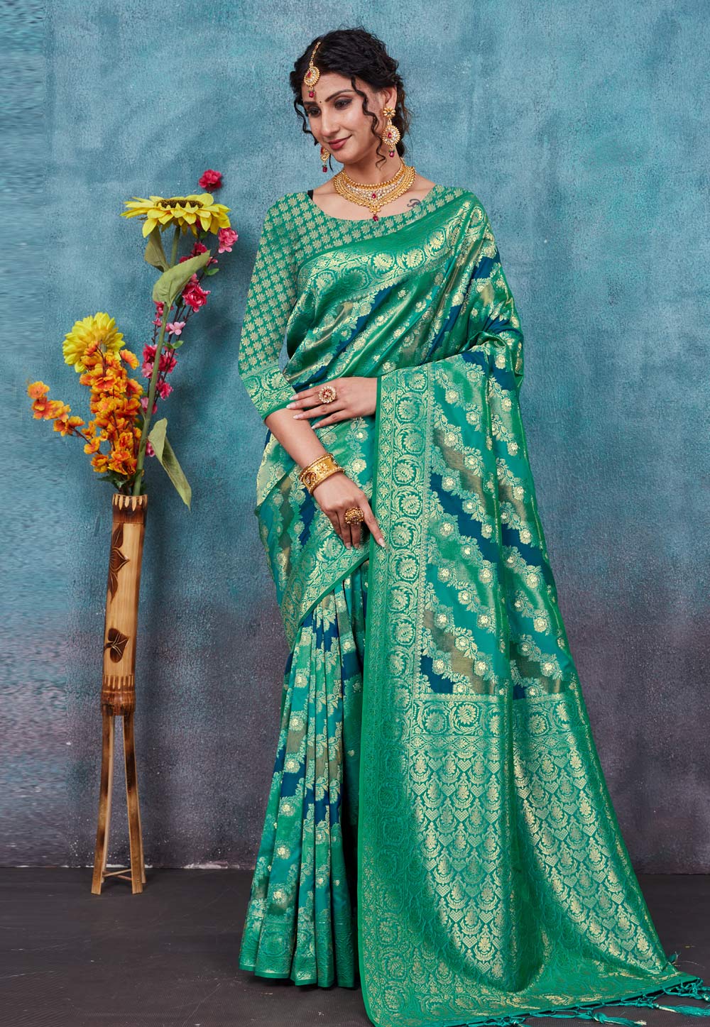 Sea Green Banarasi Silk Saree With Blouse 270784