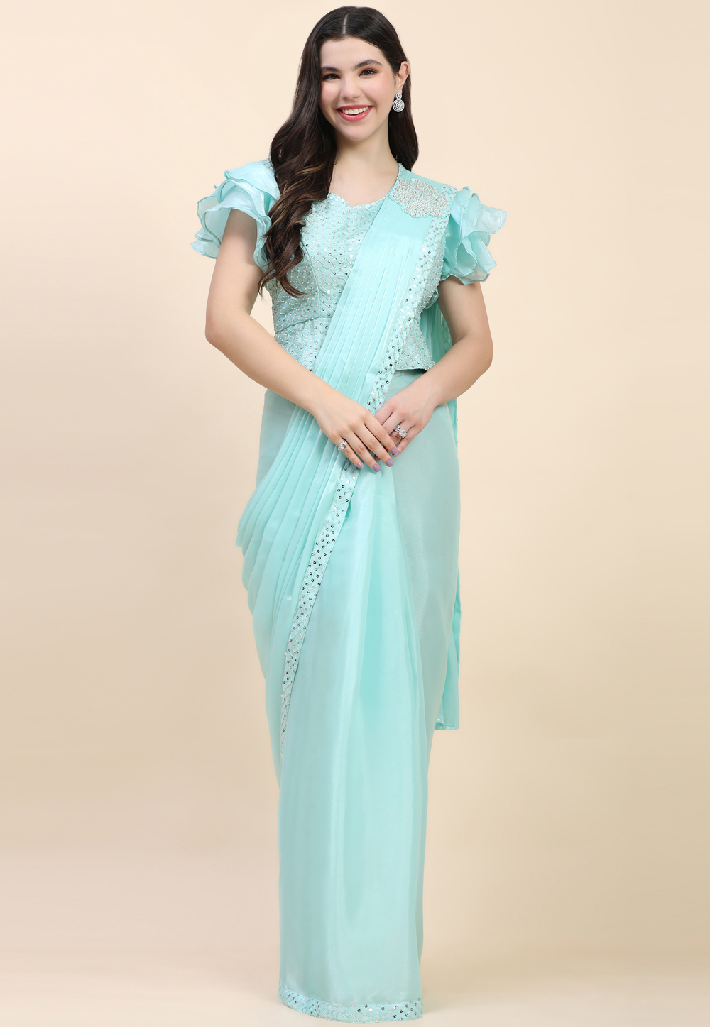 Sky Blue Satin Silk Saree With Blouse 270893