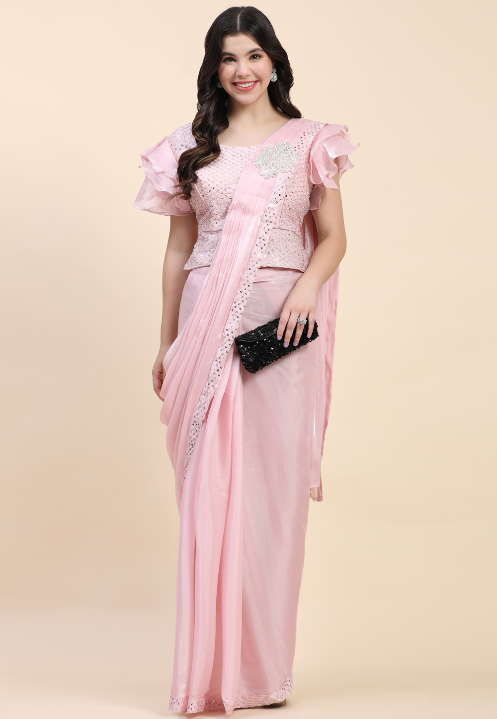 Pink Satin Silk Designer Lehenga Saree 270894