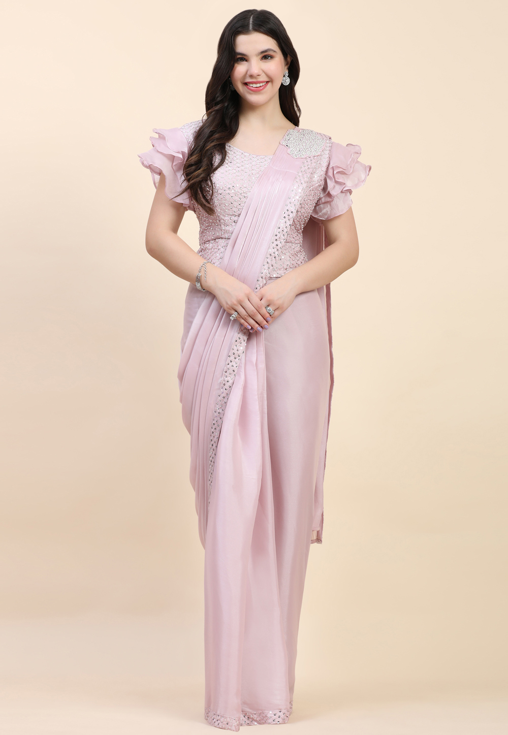 Light Pink Satin Silk Designer Lehenga Saree 270896