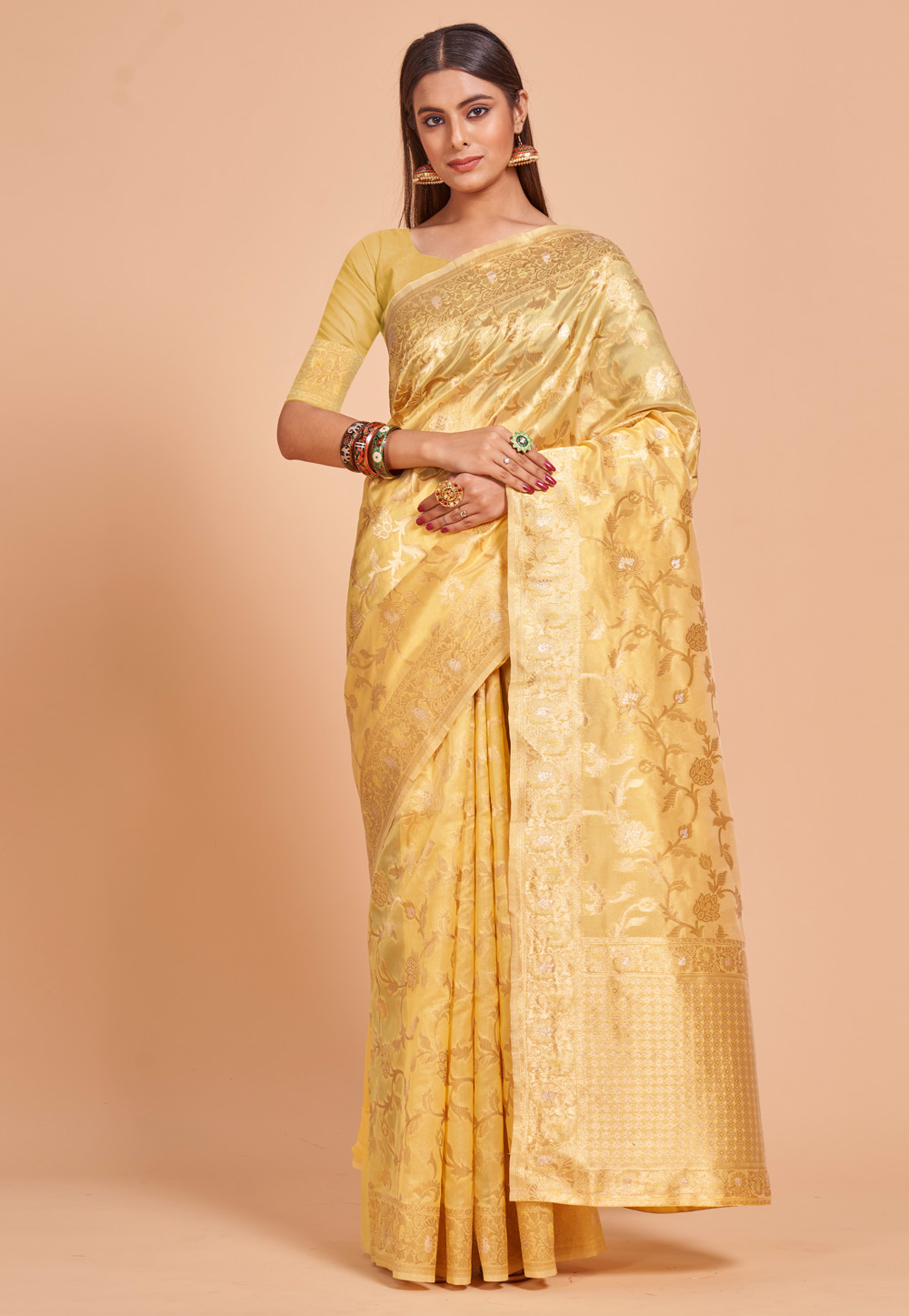 Yellow Organza Saree With Blouse 270898
