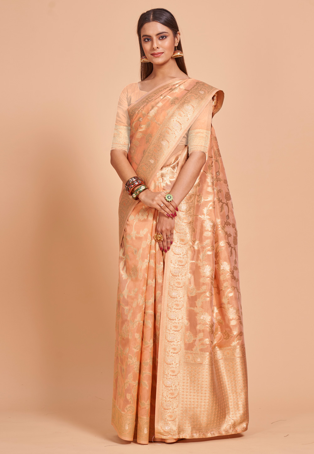 Peach Organza Saree With Blouse 270900