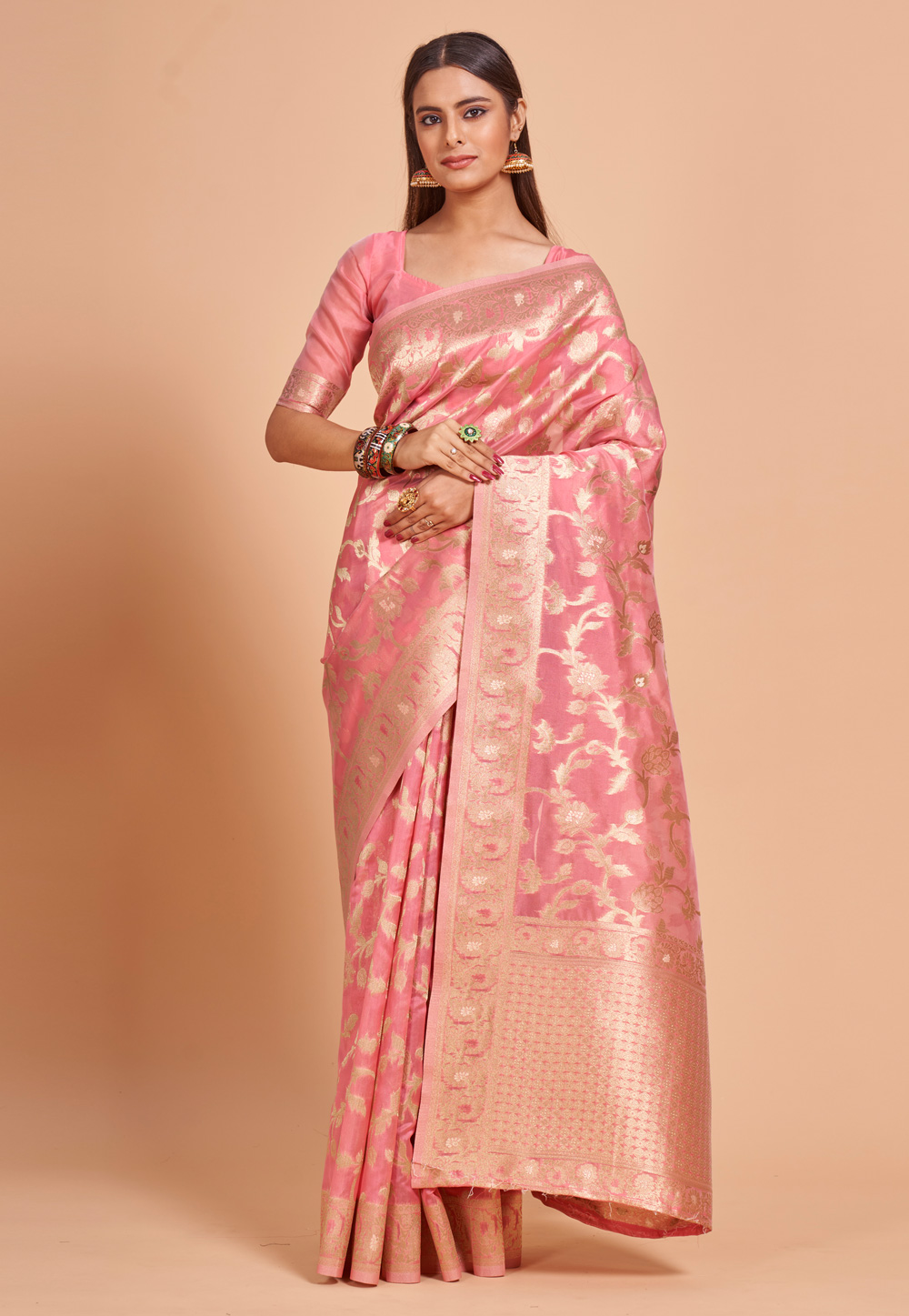 Pink Organza Saree With Blouse 270901
