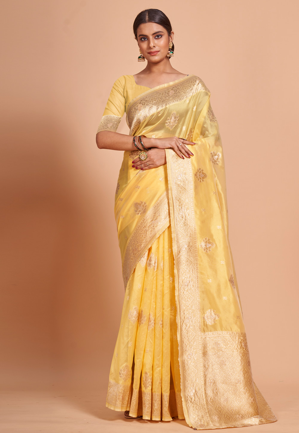 Yellow Organza Saree With Blouse 270904
