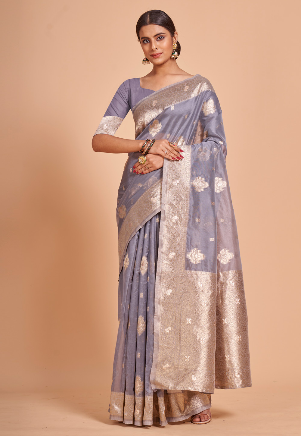 Grey Organza Saree With Blouse 270905