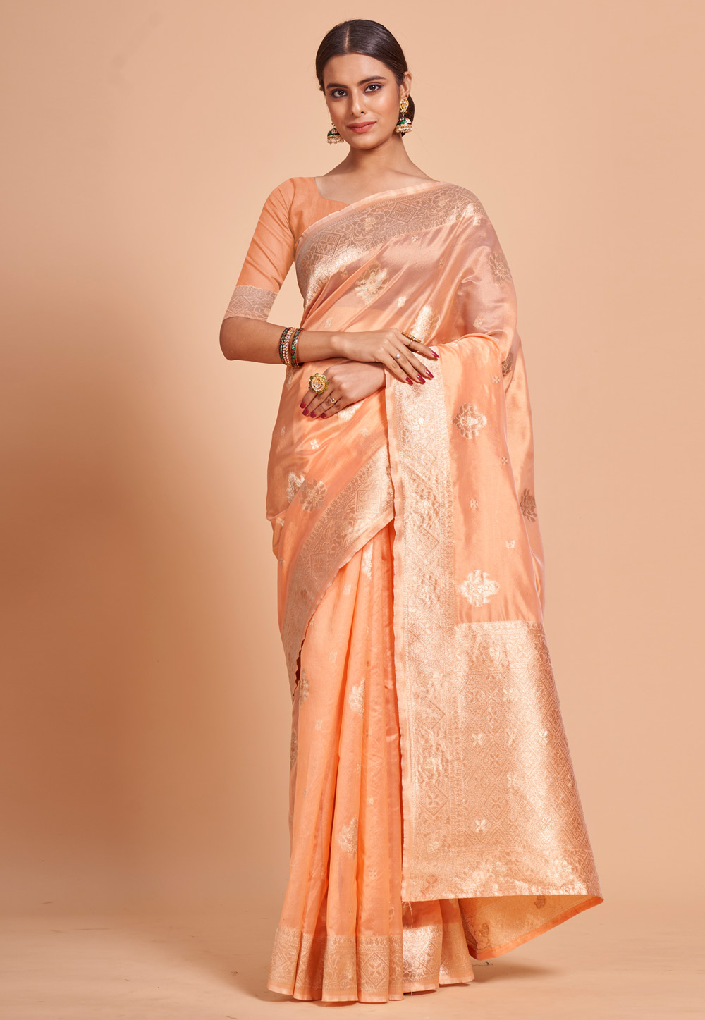 Peach Organza Saree With Blouse 270906