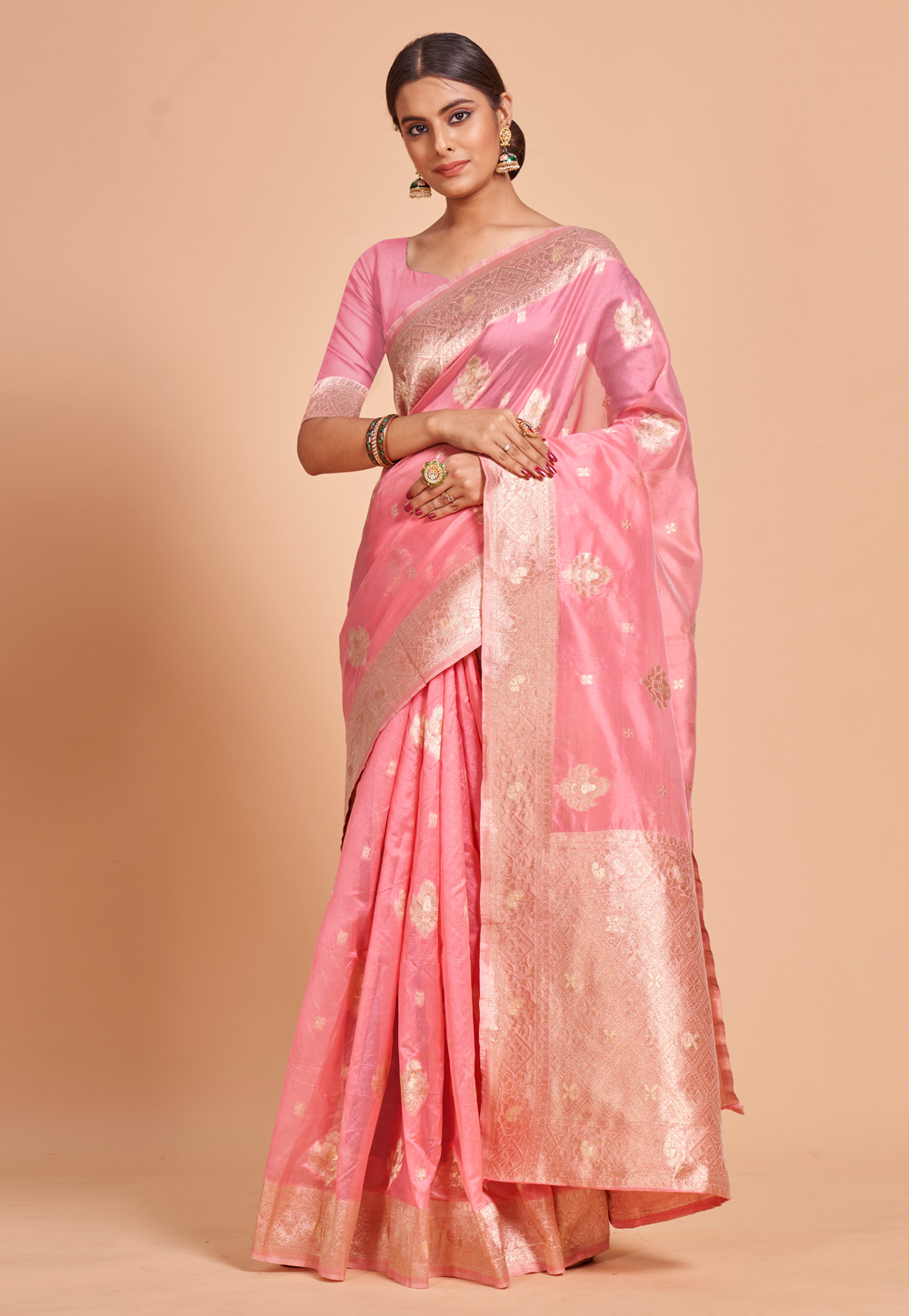 Pink Organza Saree With Blouse 270907