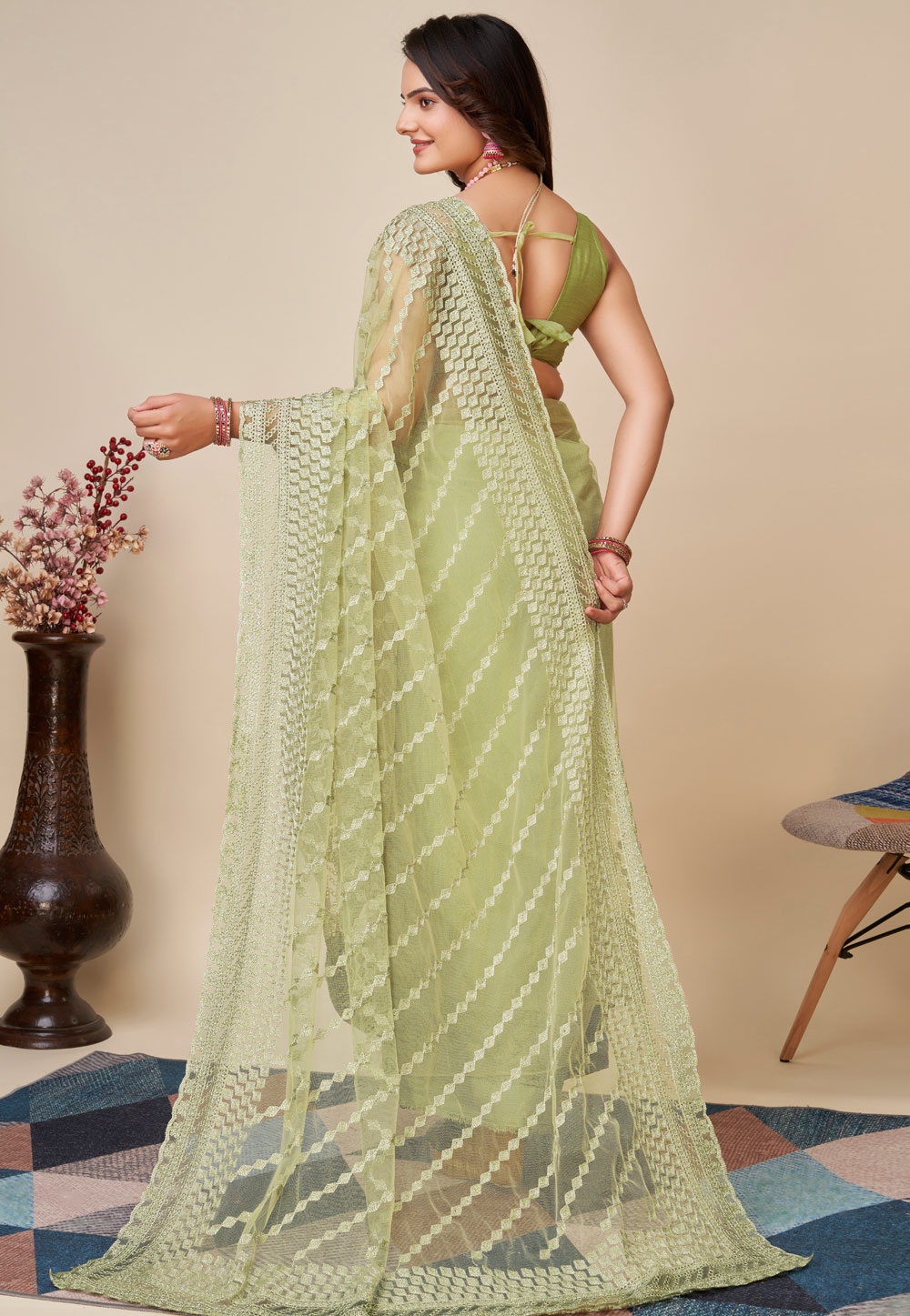 Buy UGAM FASHION Printed Daily Wear Silk Blend Light Green Sarees Online @  Best Price In India | Flipkart.com