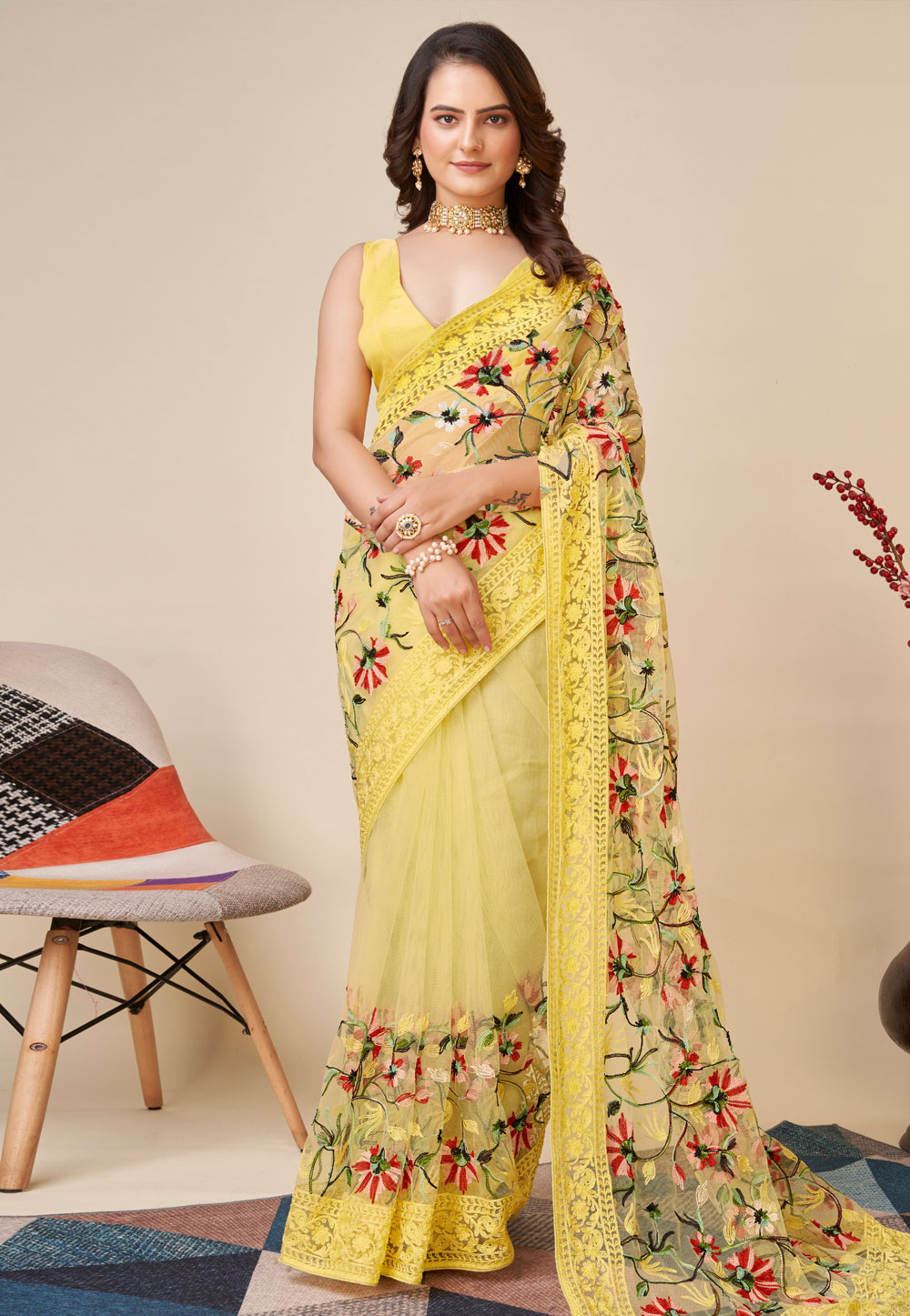 Yellow Soft Net Saree With Blouse 271032