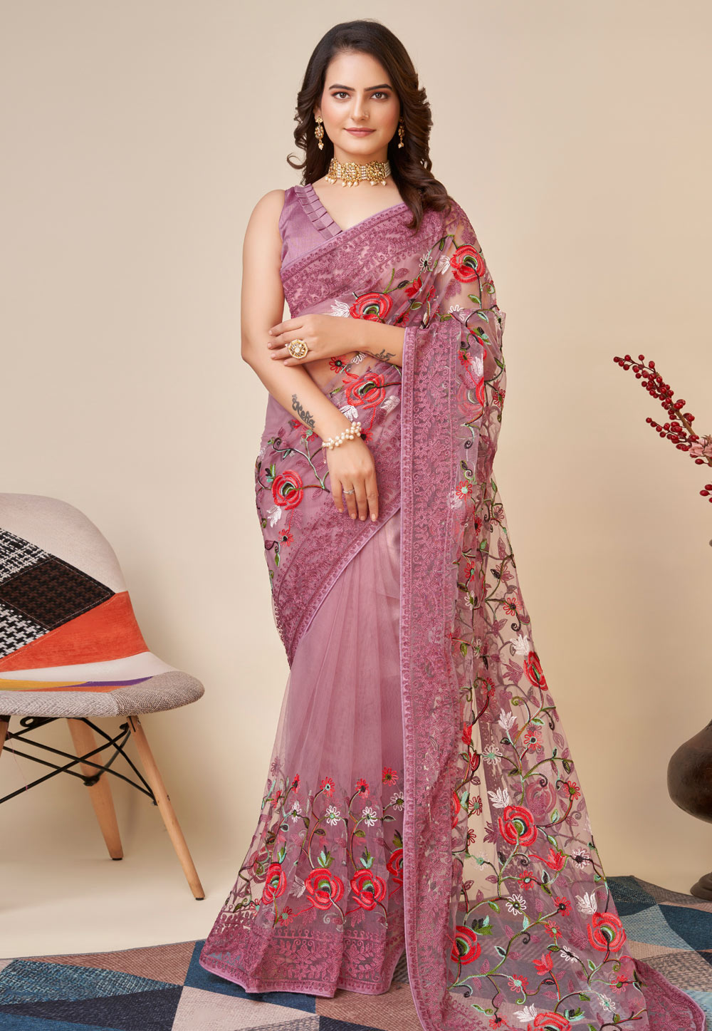 Pink Soft Net Saree With Blouse 271110