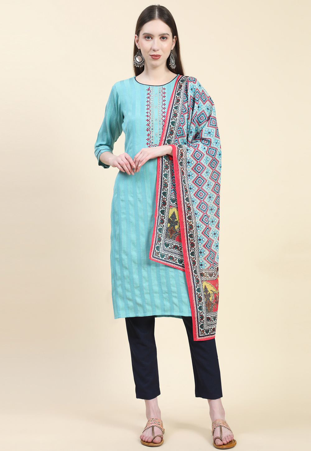 Sky Blue Viscose Readymade Pant Style Suit 271125