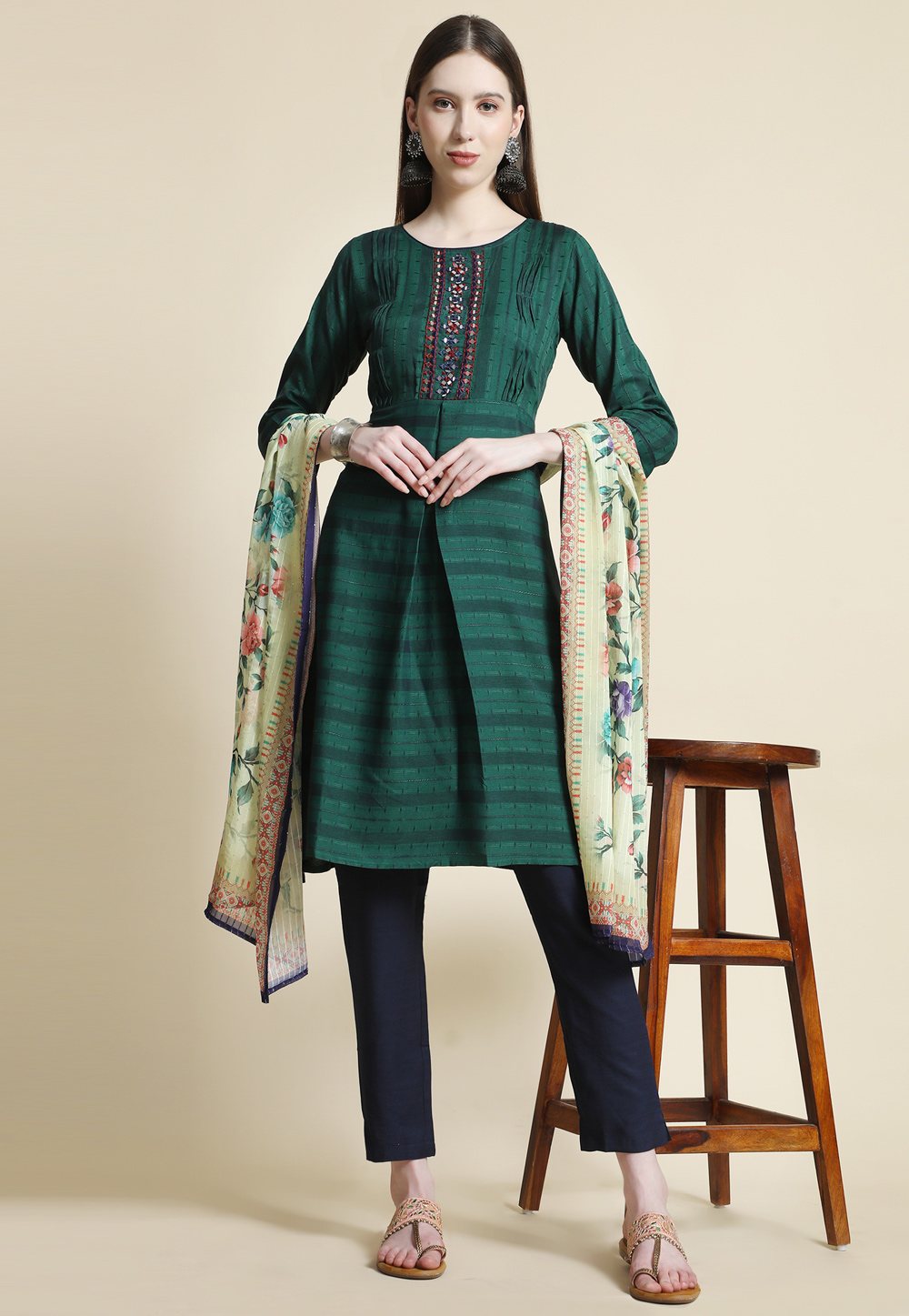 Green Viscose Readymade Pakistani Suit 271126
