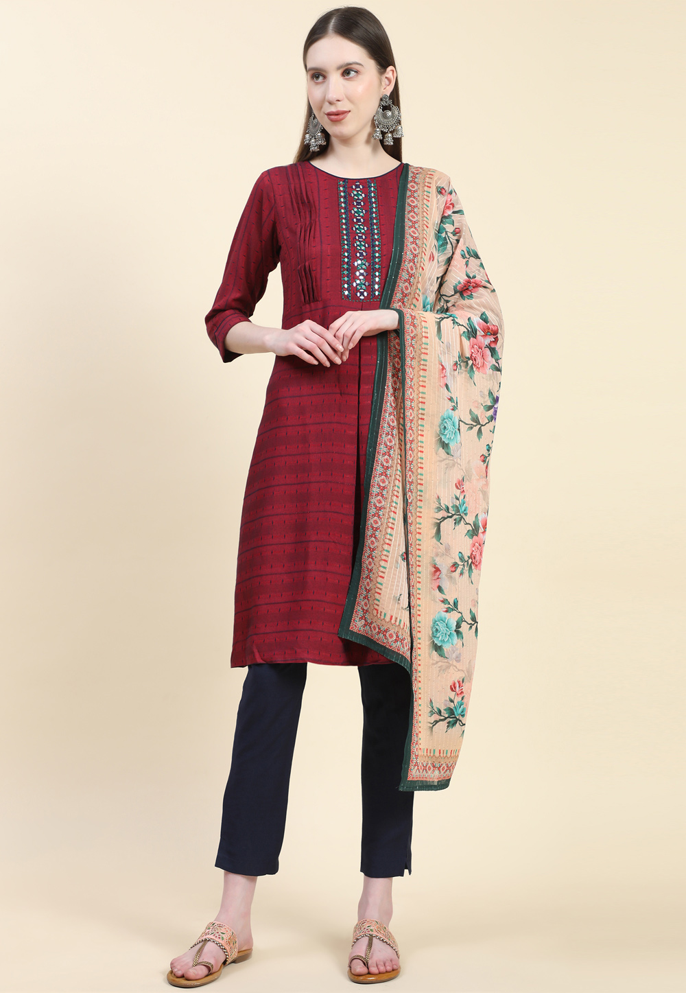Maroon Viscose Readymade Pant Style Suit 271127