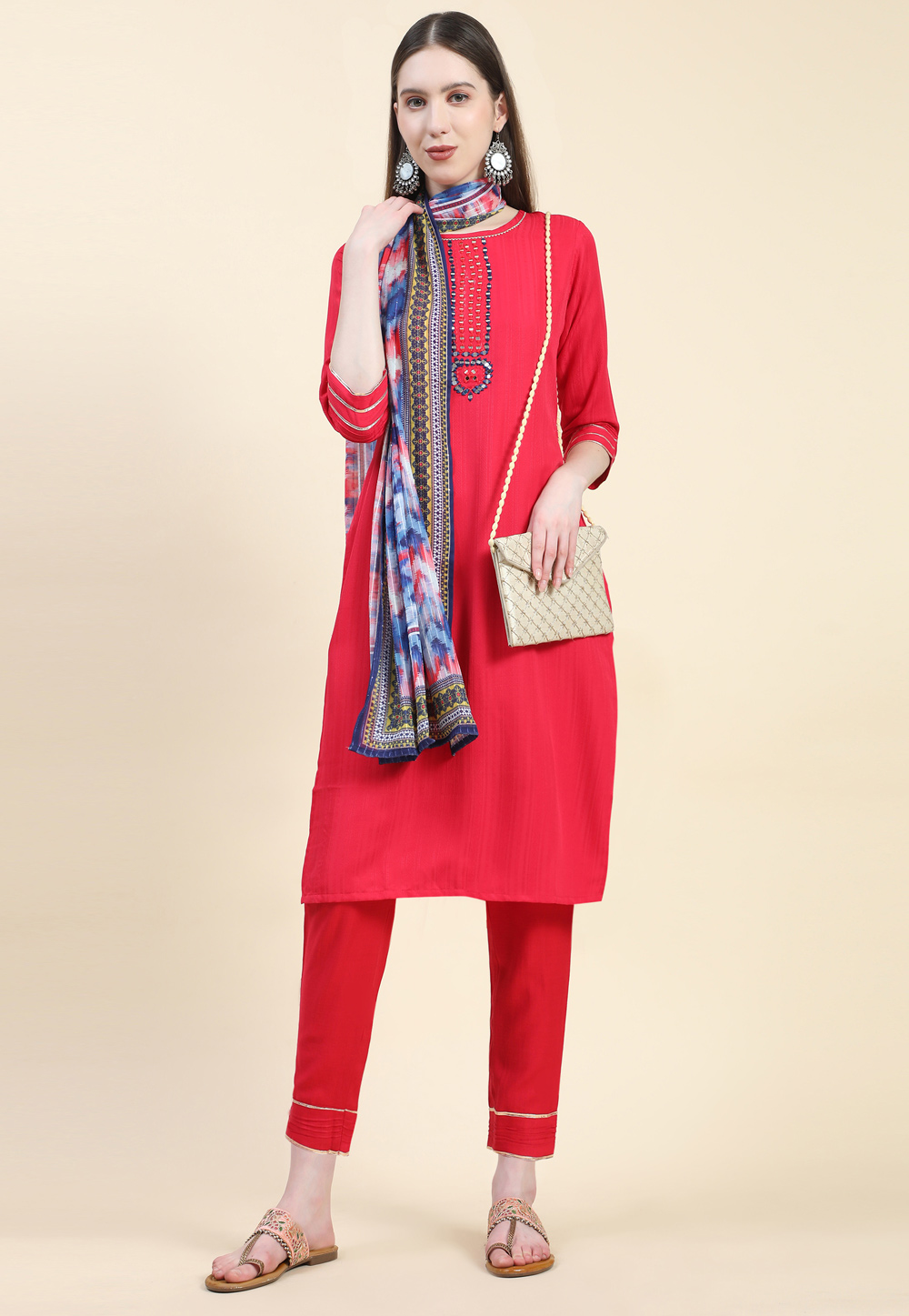 Red Viscose Readymade Pant Style Suit 271129