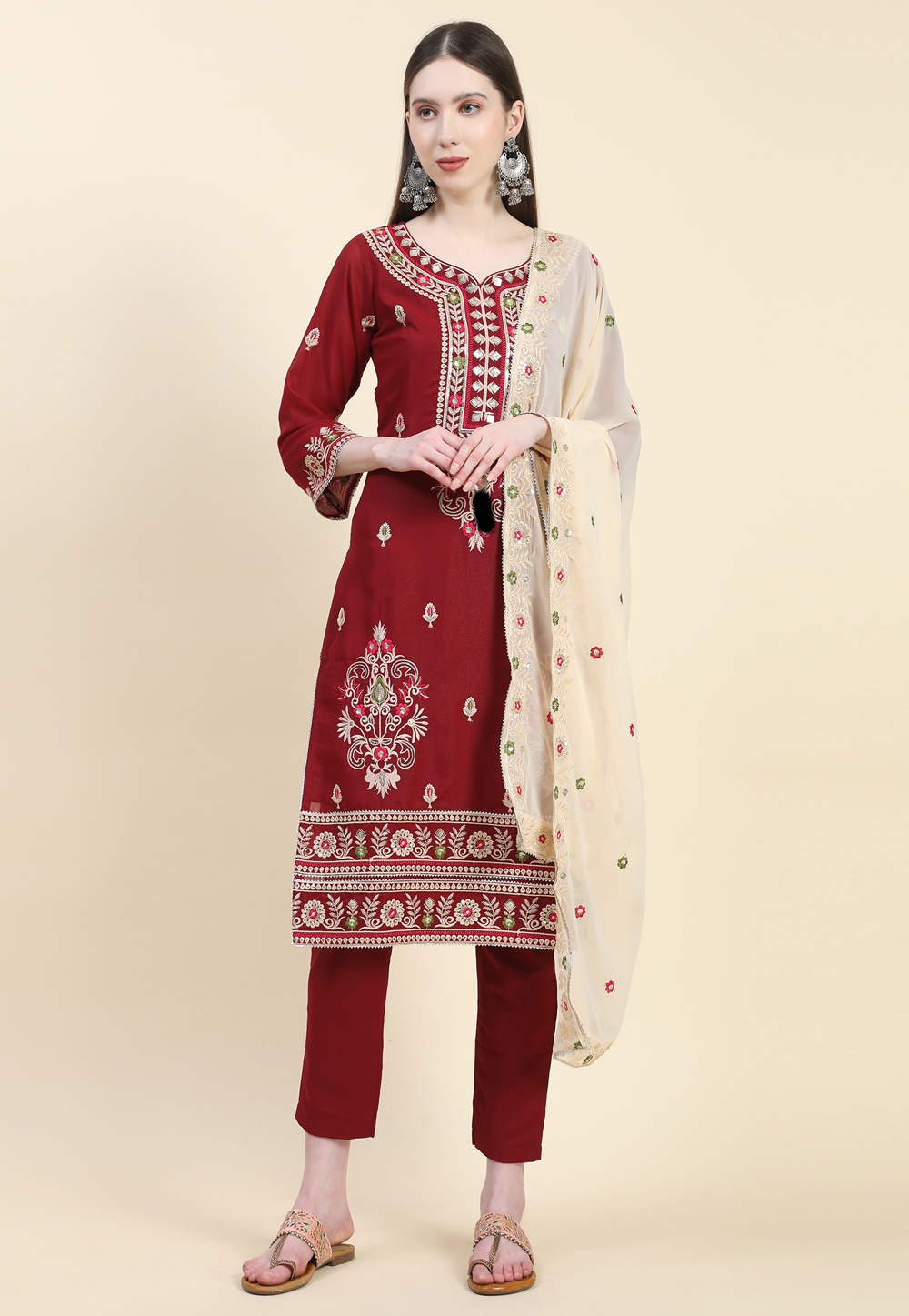 Maroon Viscose Readymade Pant Style Suit 271131