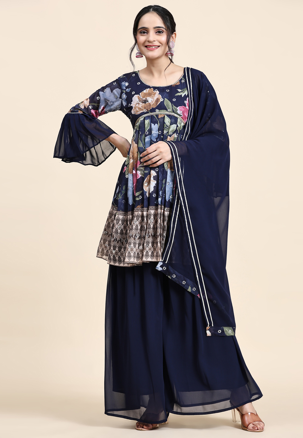 Navy Blue Georgette Readymade Pakistani Suit 271246