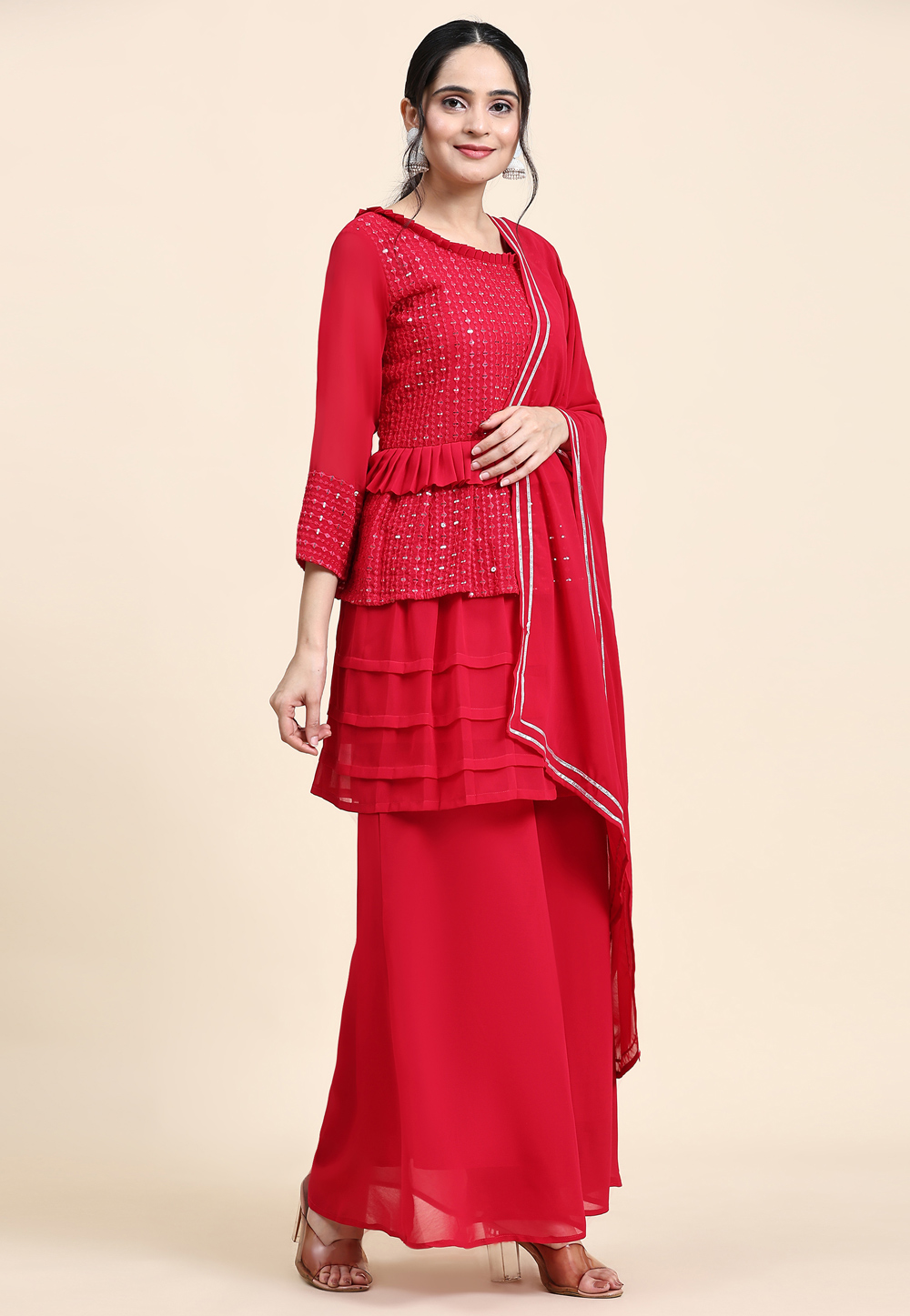 Red Georgette Readymade Pakistani Suit 271250