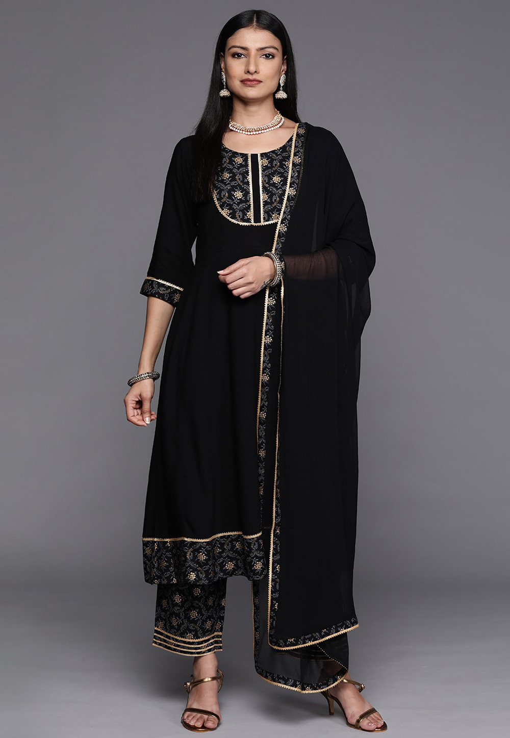 Black Rayon Readymade Palazzo Suit 271132