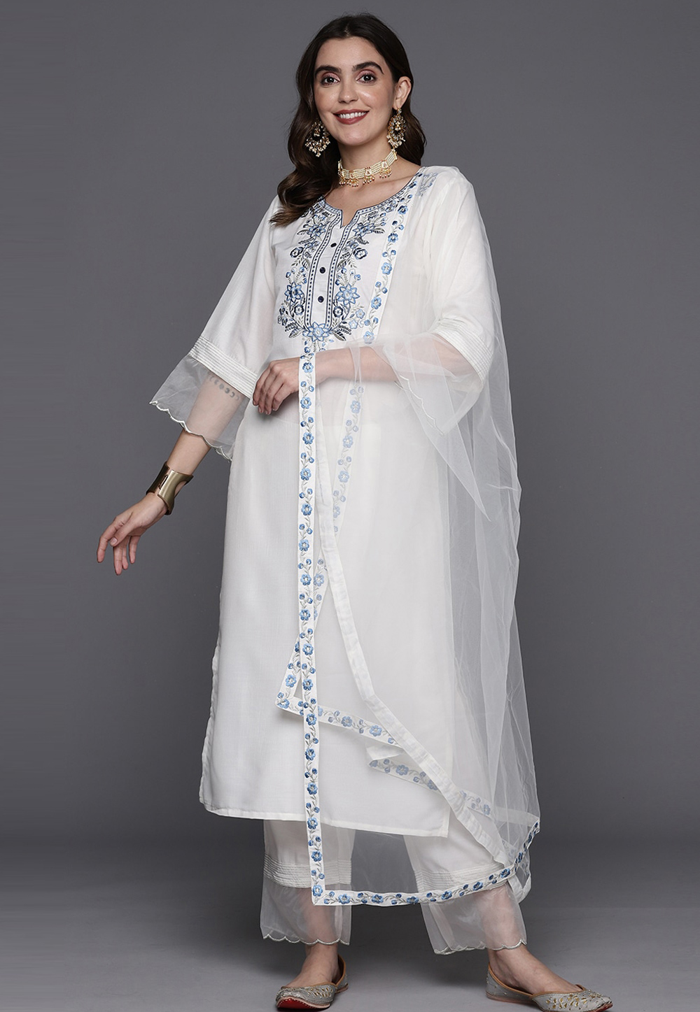White Viscose Readymade Pakistani Suit 271133