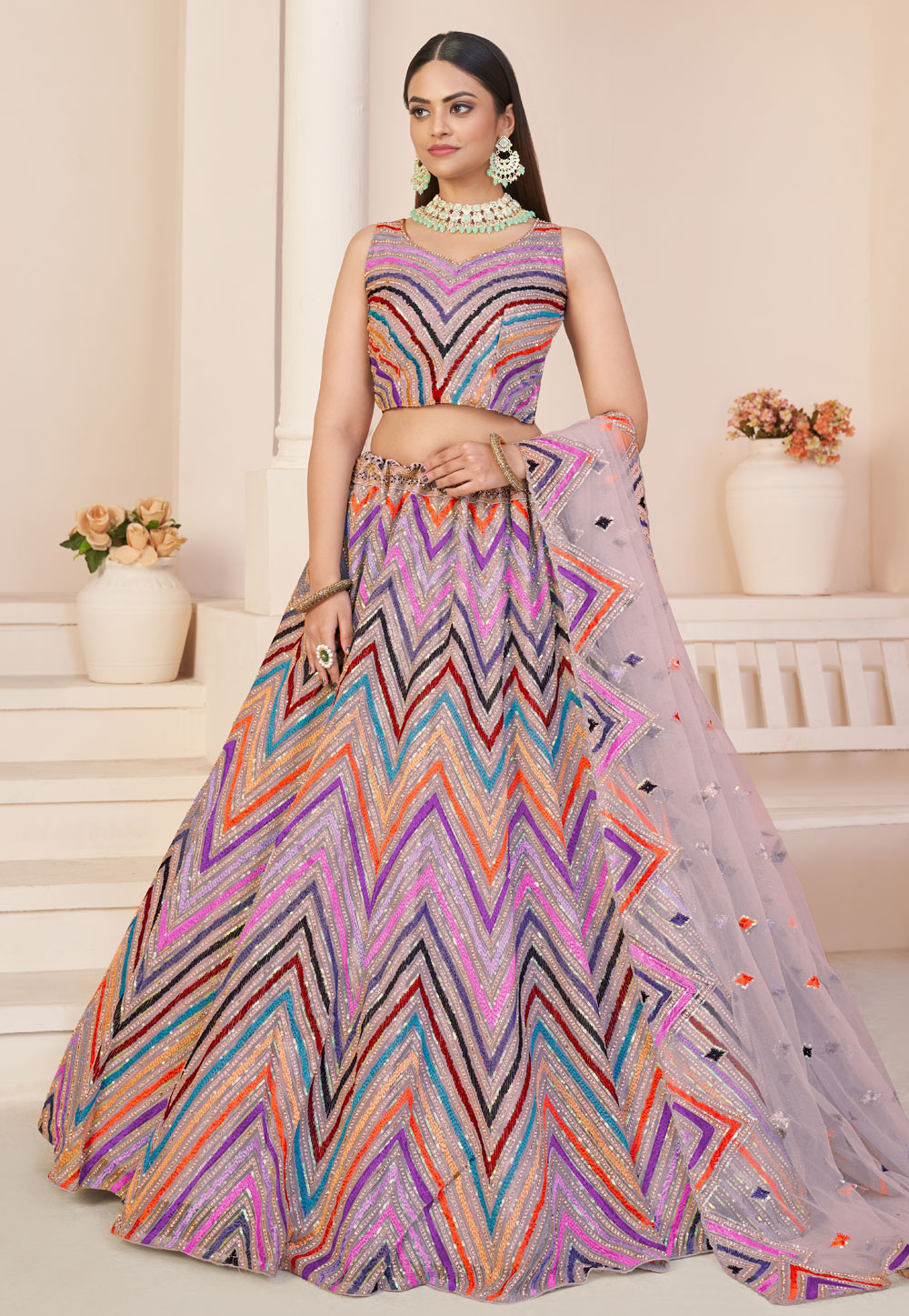 Light Pink Net Sequin Lehenga 271437