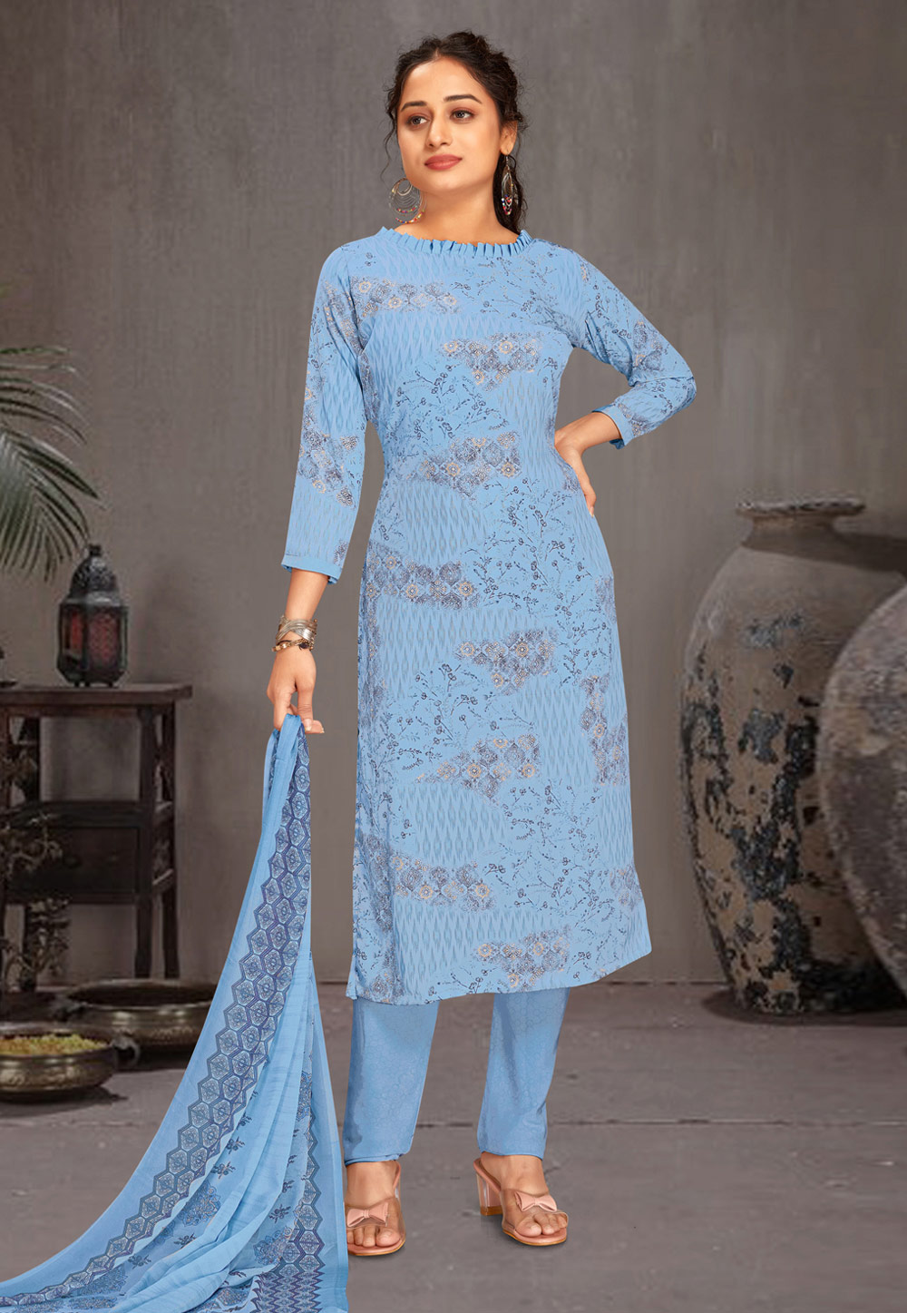 Sky Blue Crepe Pakistani Suit 271623