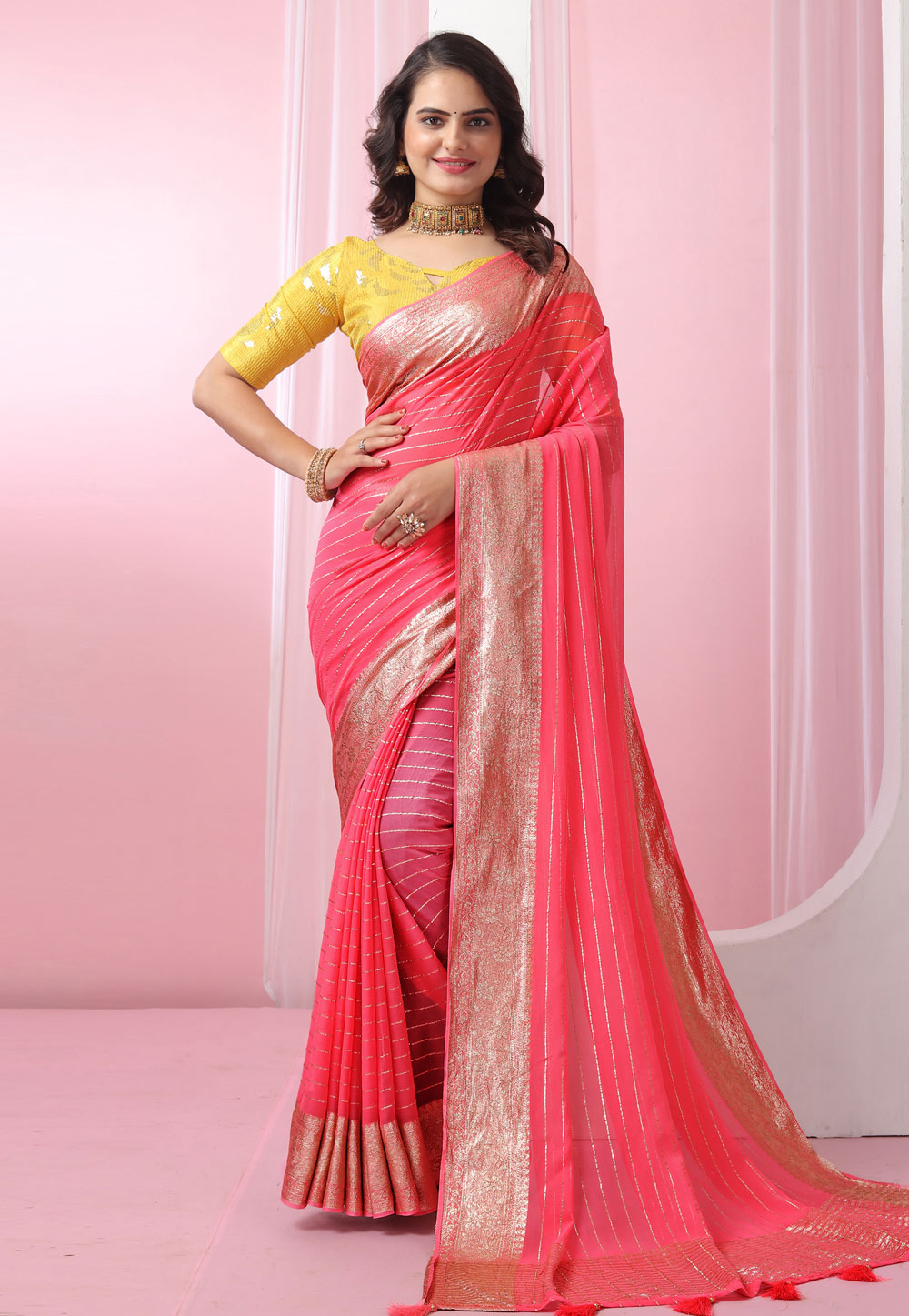 Pink Viscose Georgette Saree With Blouse 271391