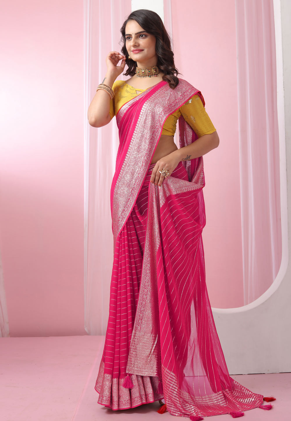 Magenta Viscose Georgette Saree With Blouse 271393