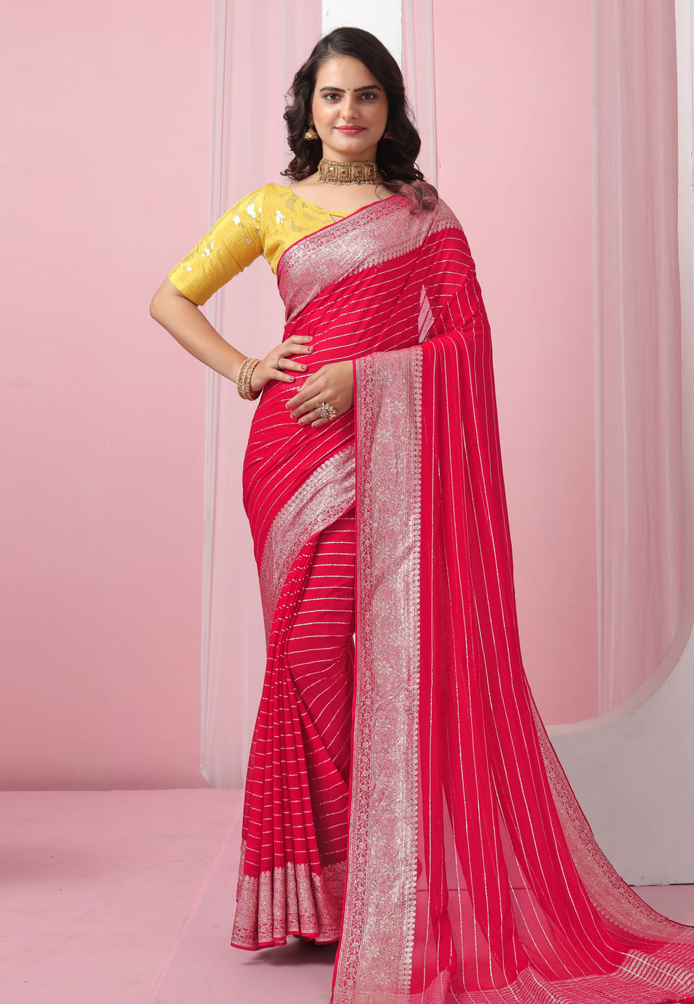 Magenta Viscose Georgette Saree With Blouse 271395