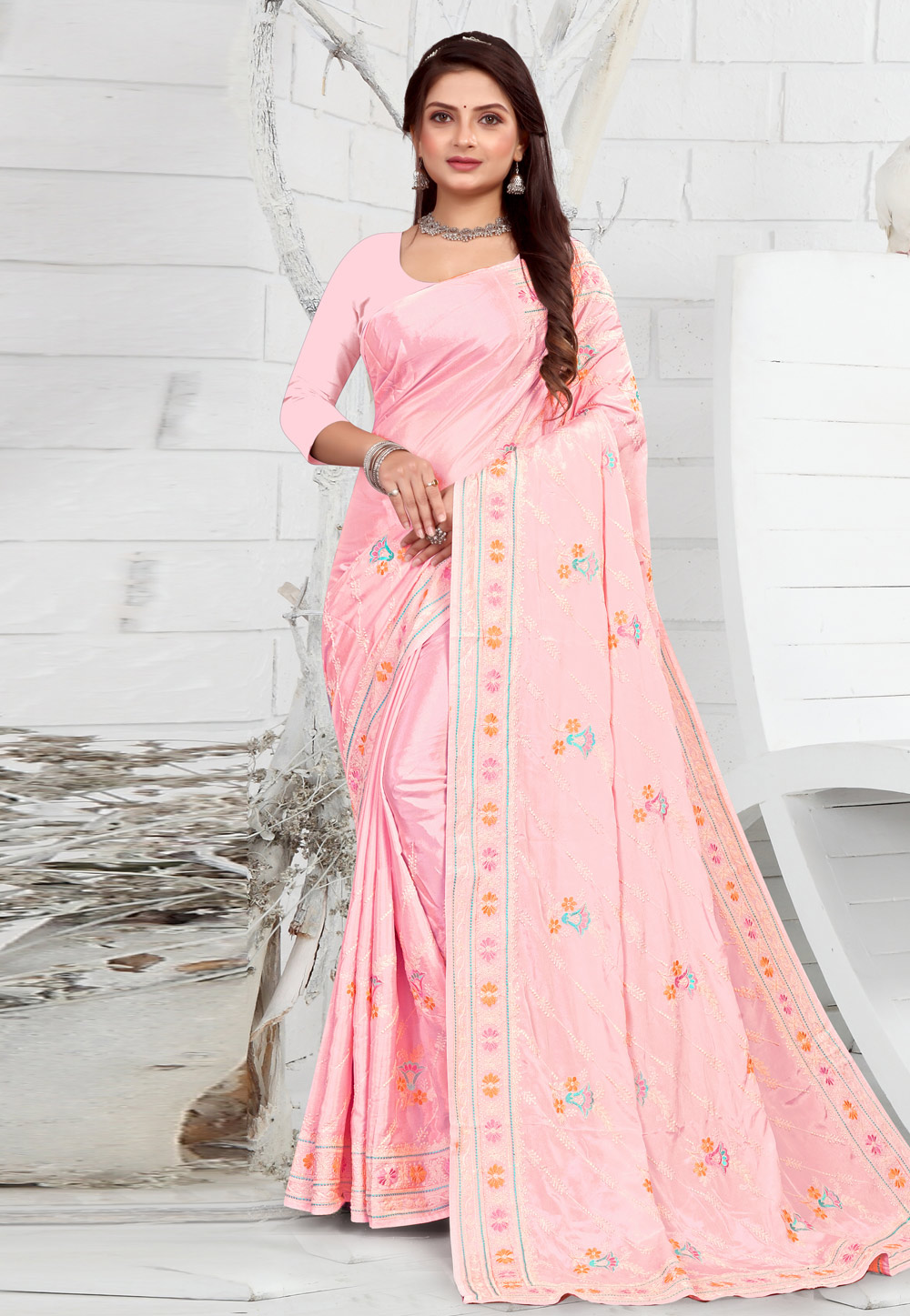 Pink Crepe Saree With Blouse 271978