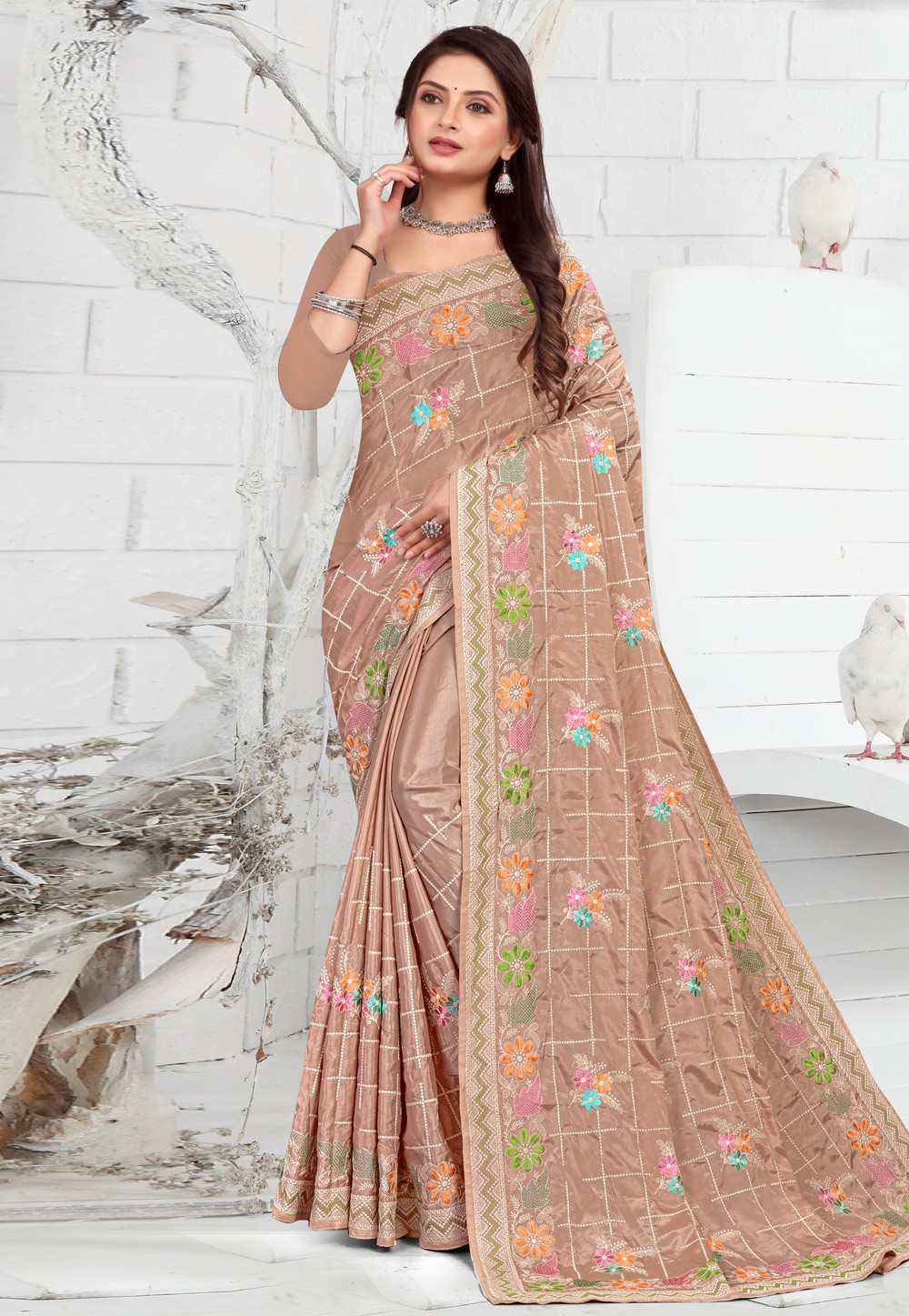 Brown Crepe Saree With Blouse 271985