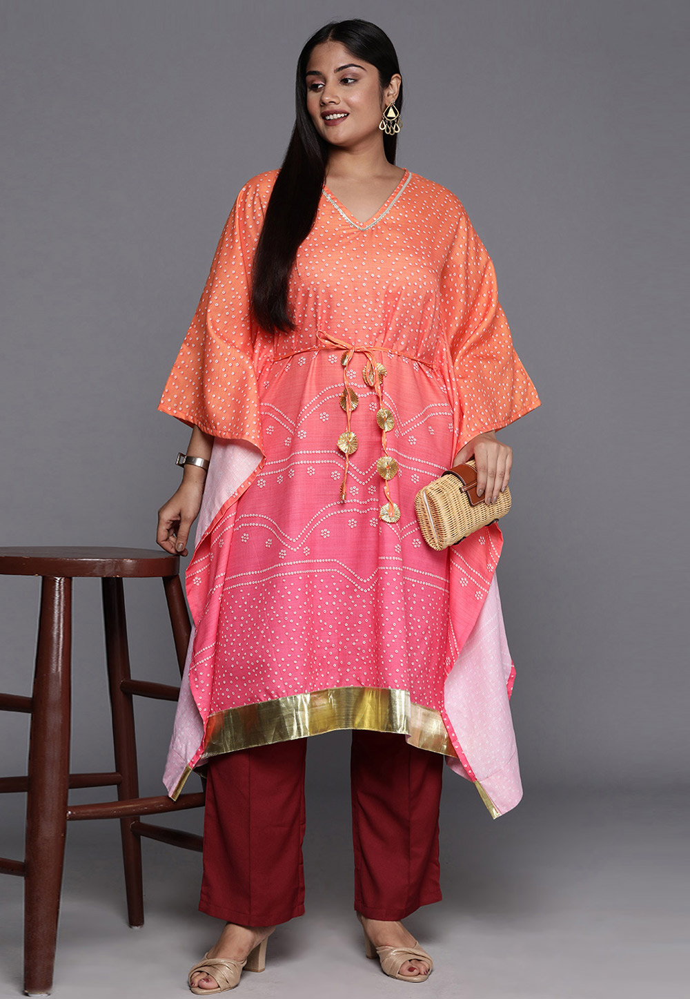 Peach Cotton Readymade Kaftan 271968