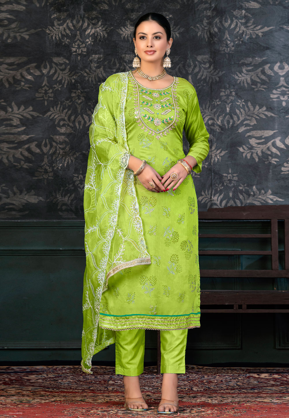 Light Green Organza Pakistani Suit 272369