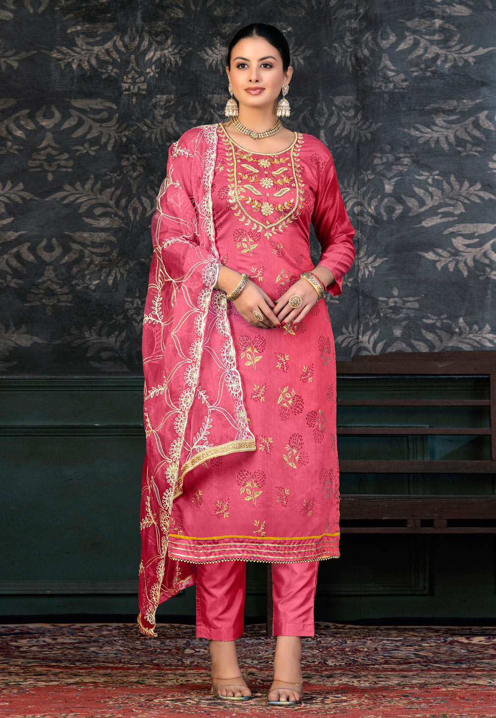 Pink Organza Pant Style Suit 272370
