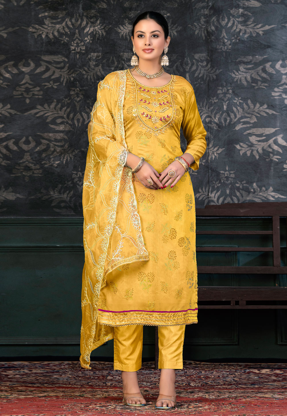 Yellow Organza Pakistani Suit 272371