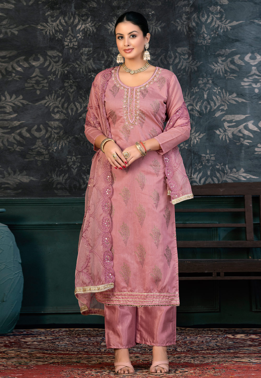 Pink Organza Pakistani Suit 272377