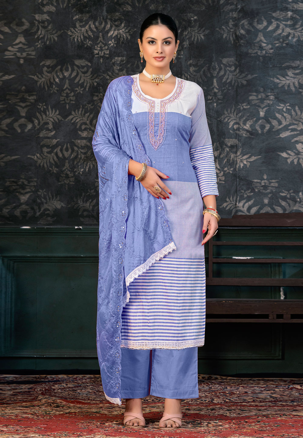 Blue Cotton Palazzo Suit 272388