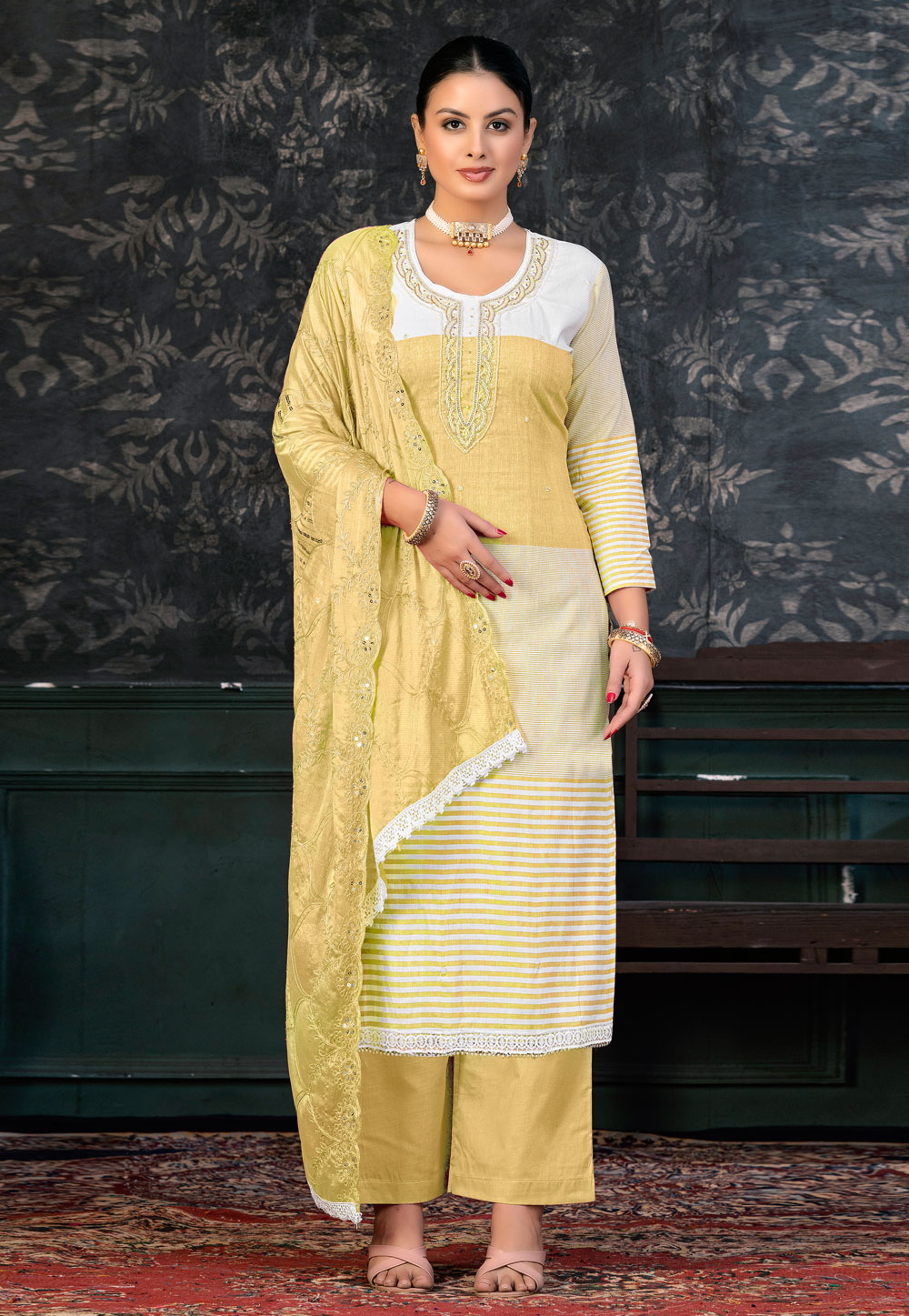 Yellow Cotton Pakistani Suit 272389