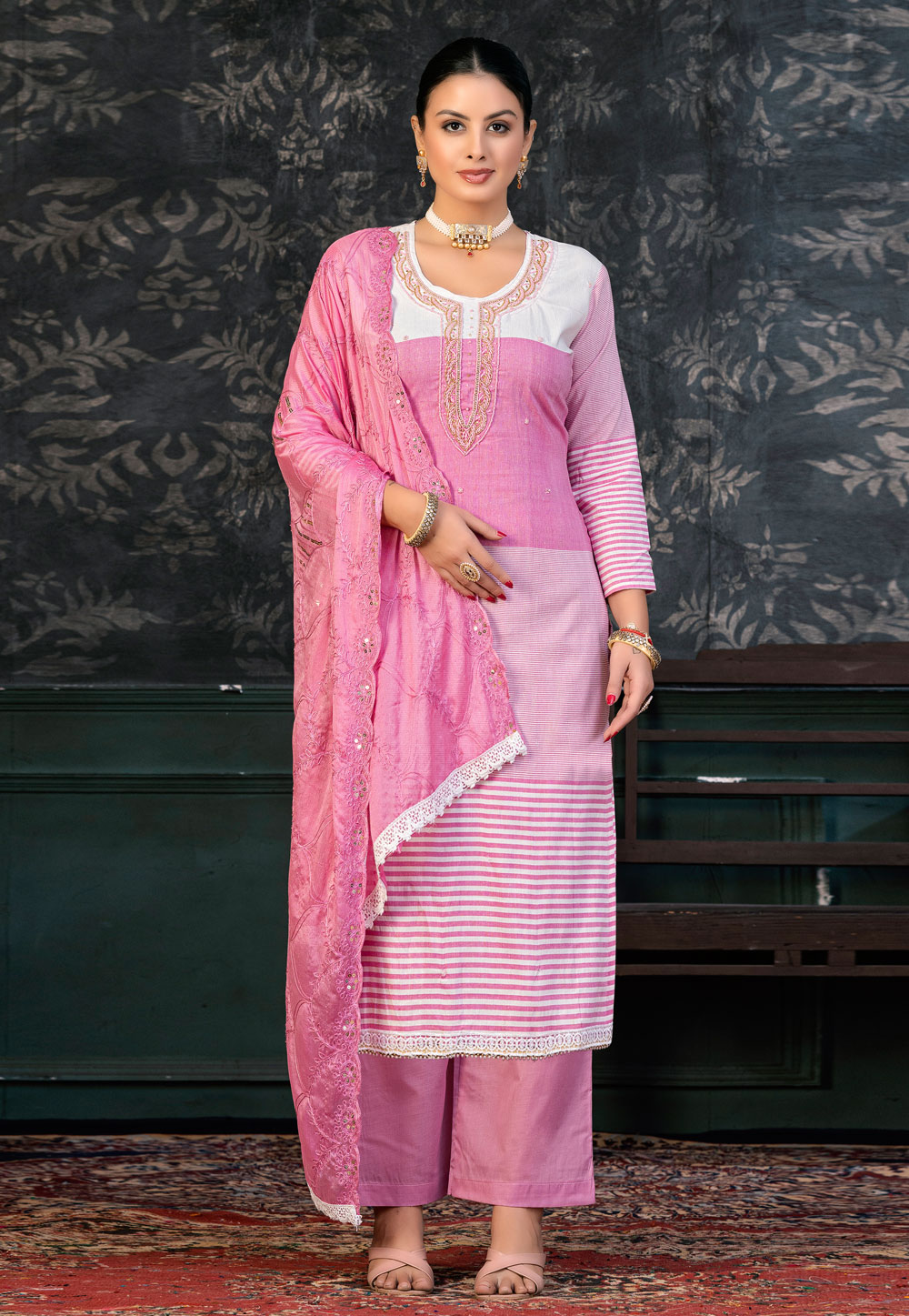 Pink Cotton Palazzo Suit 272390