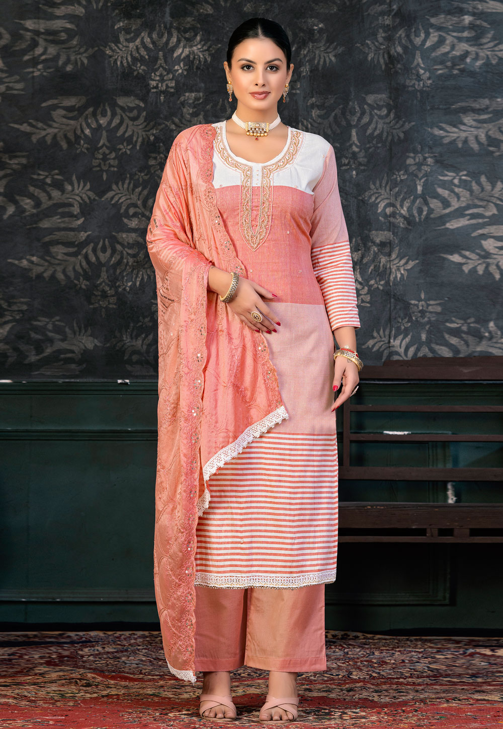 Peach Cotton Pakistani Suit 272391