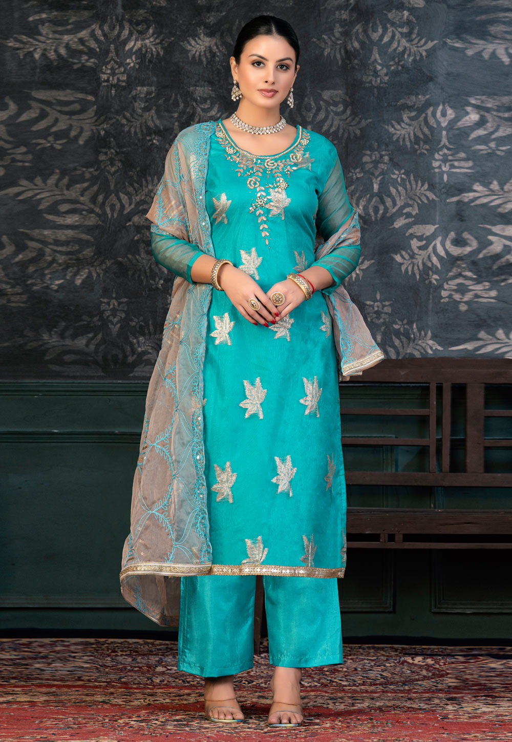 Sky Blue Organza Pakistani Suit 272407
