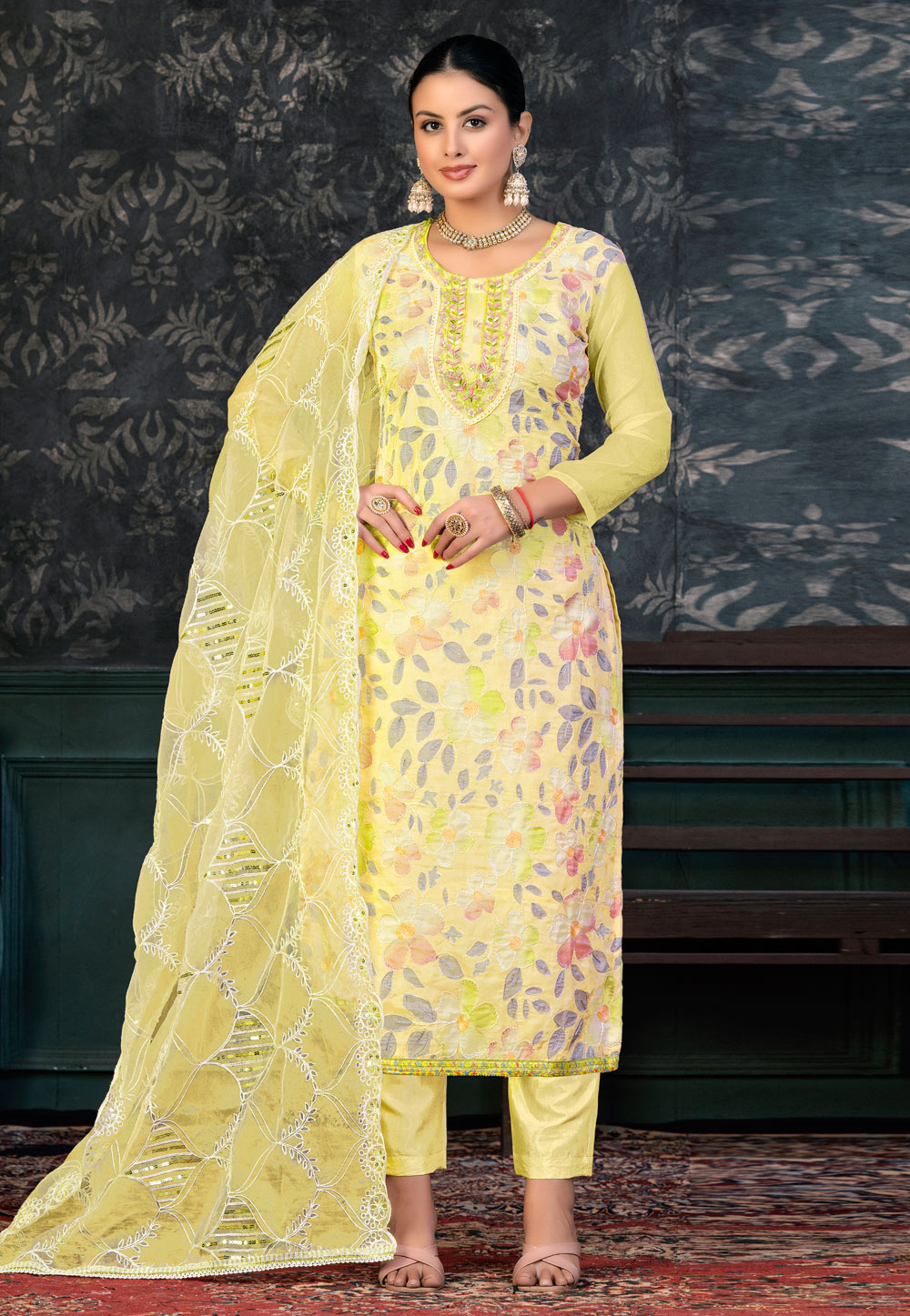 Yellow Organza Pakistani Suit 272413