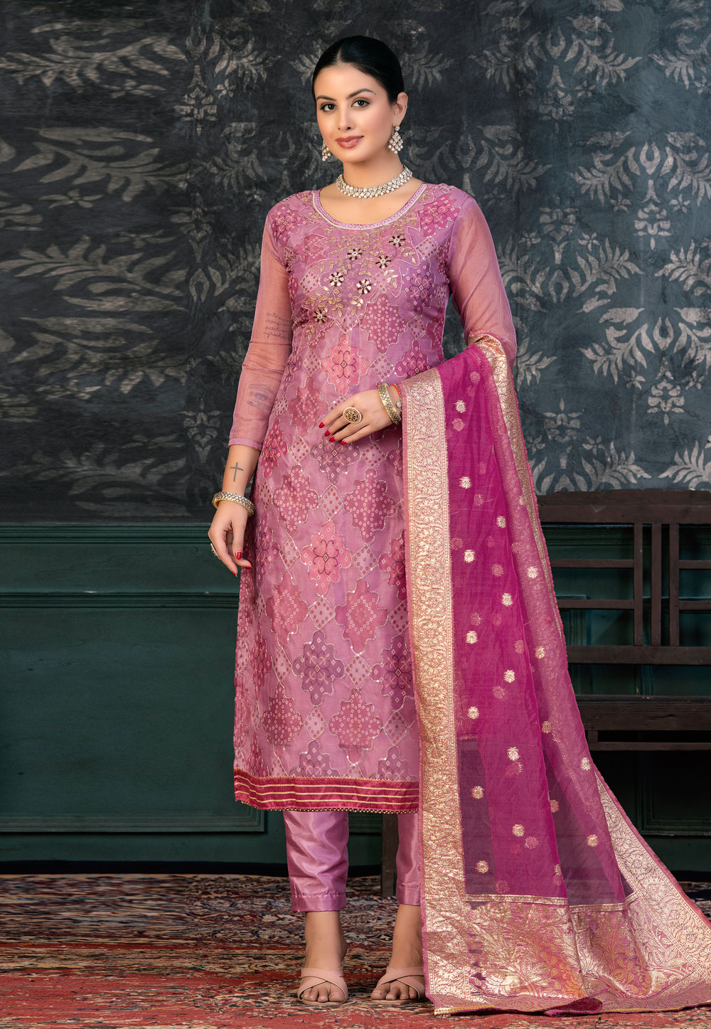 Pink Organza Pakistani Suit 272425