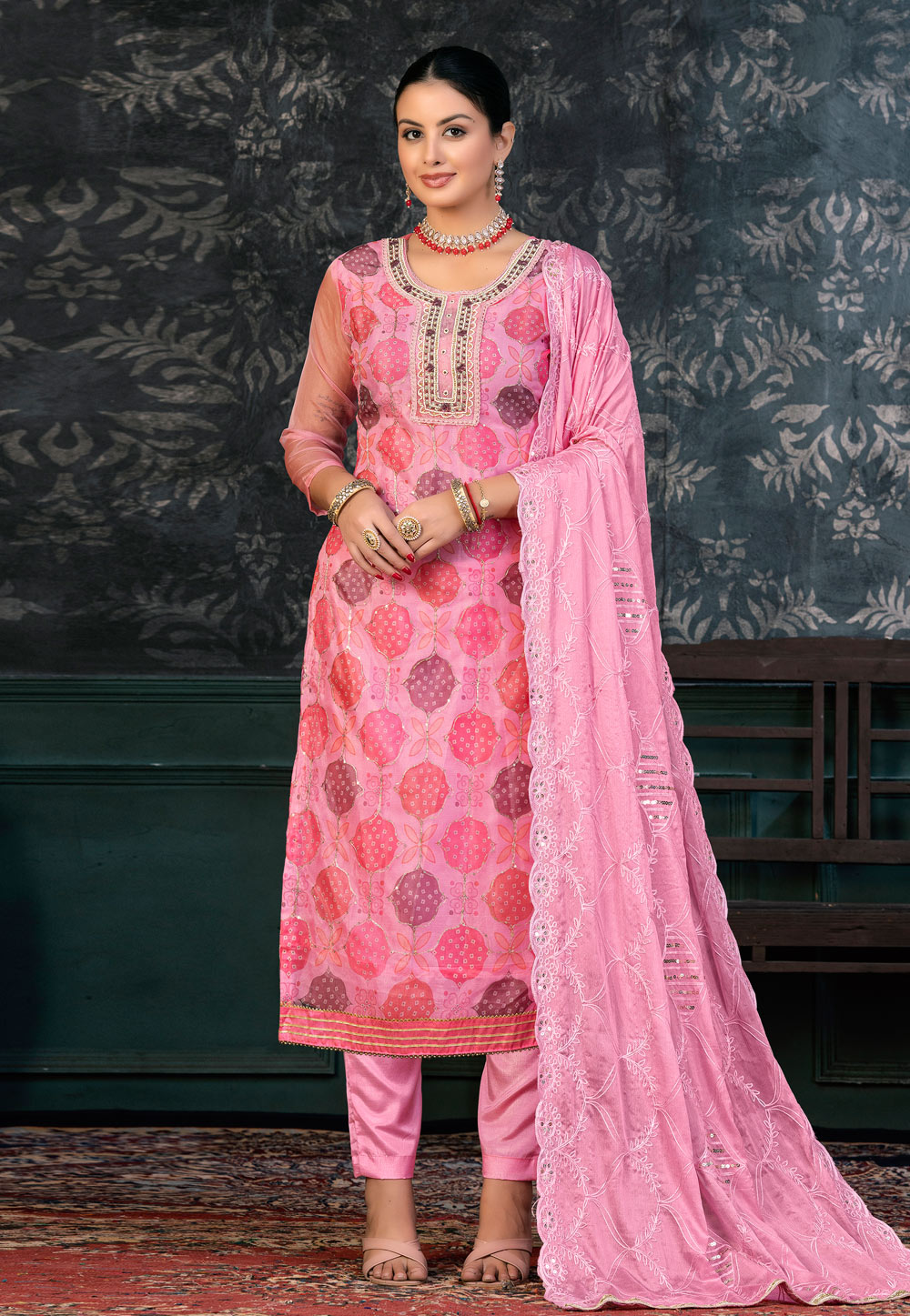 Pink Organza Pant Style Suit 272428